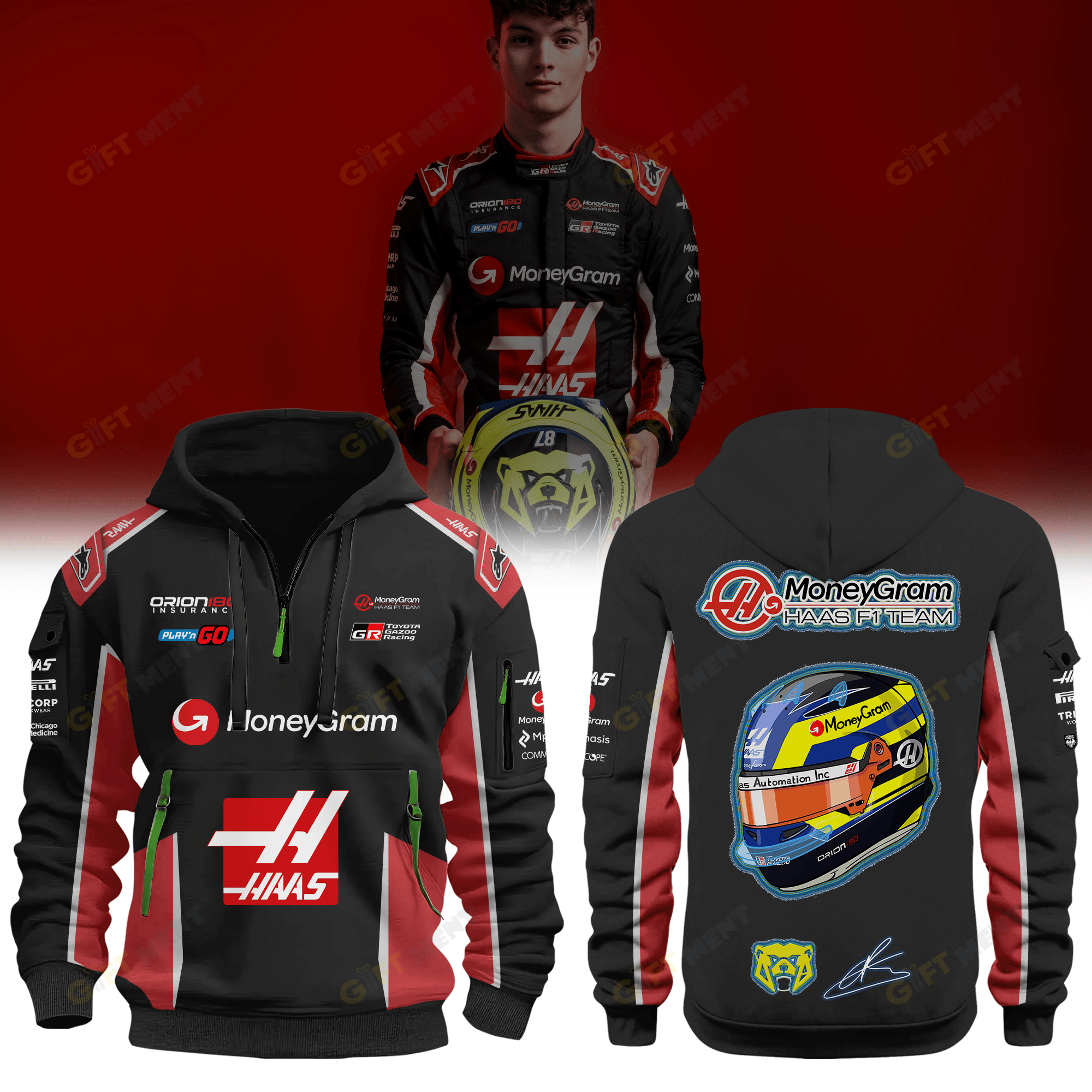 HAAS F1 Team Oliver Bearman Half Zip Premium Hoodie