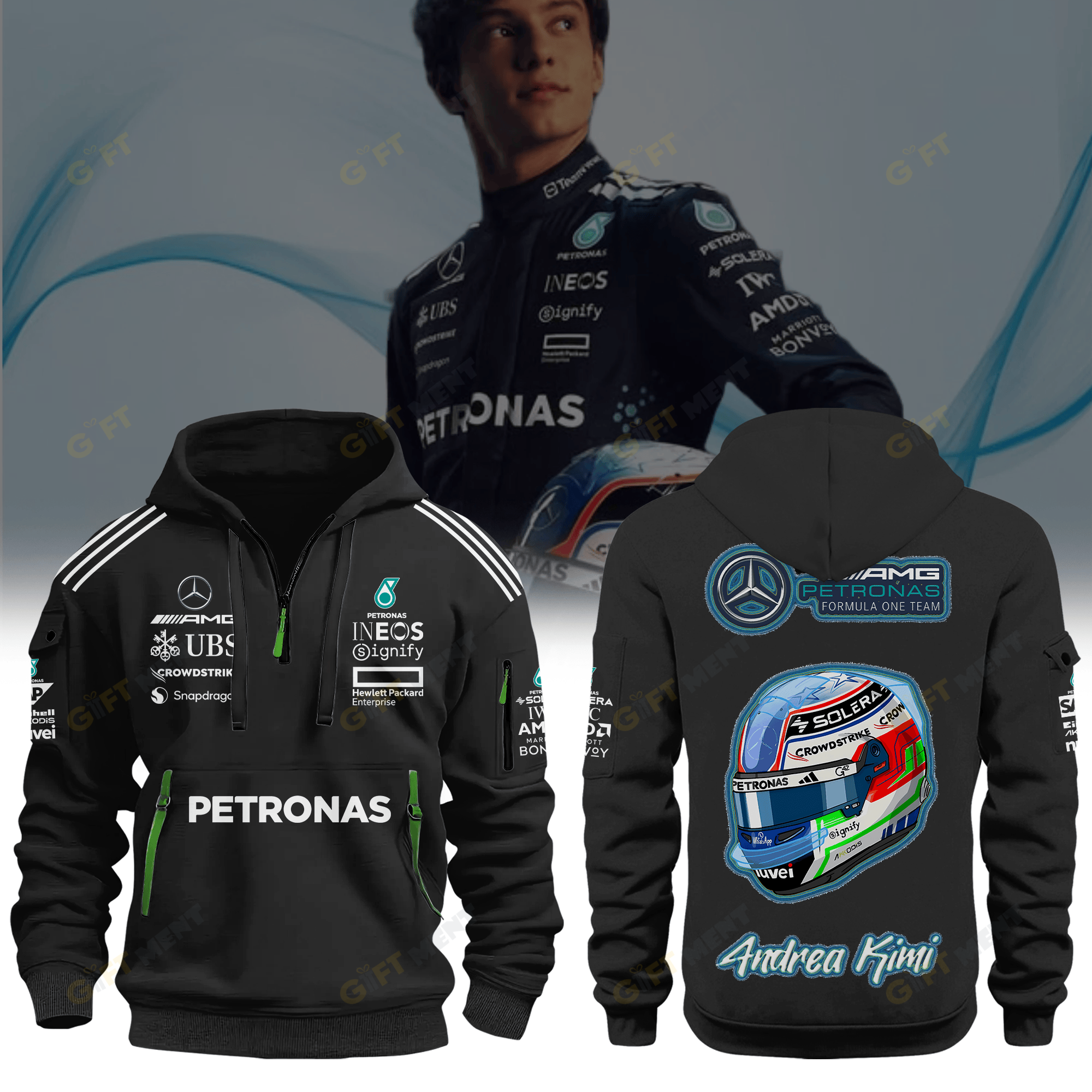 Mercedes AMG Petronas Kimi Antonelli Half Zip Premium Hoodie