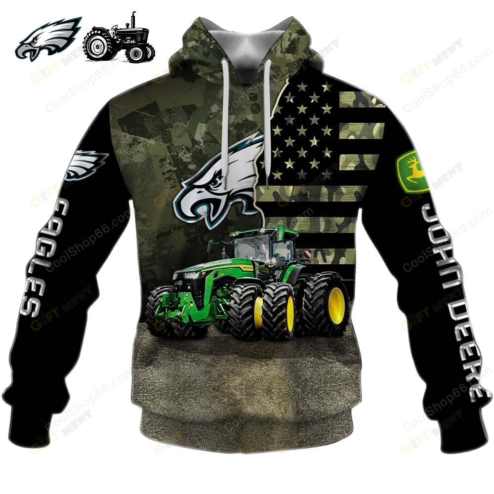 Philadelphia Eagles x John Deere Hoodie | Funny Green Character Premium Hoodie