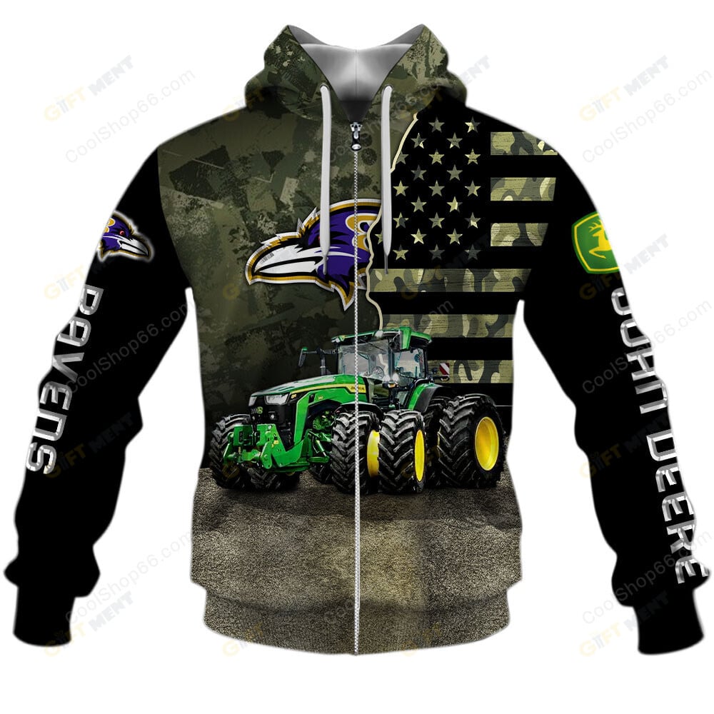 Baltimore Ravens x John Deere Hoodie | Funny Green Character Premium Hoodie