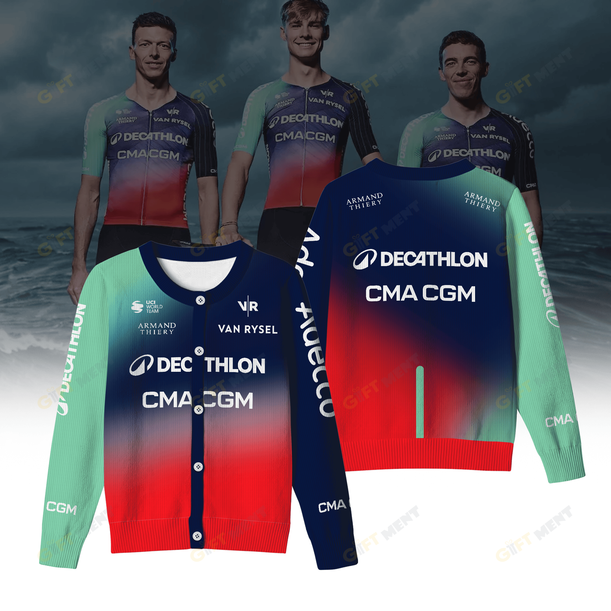 Decathlon CMA CGM Team Inspired Crewneck Cardigan Pro Cycling Style