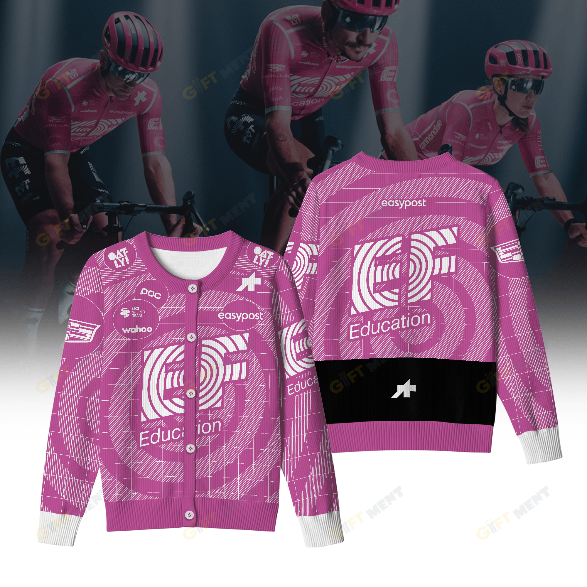 EF Education Easypost Inspired Crewneck Cardigan Pro Cycling Style