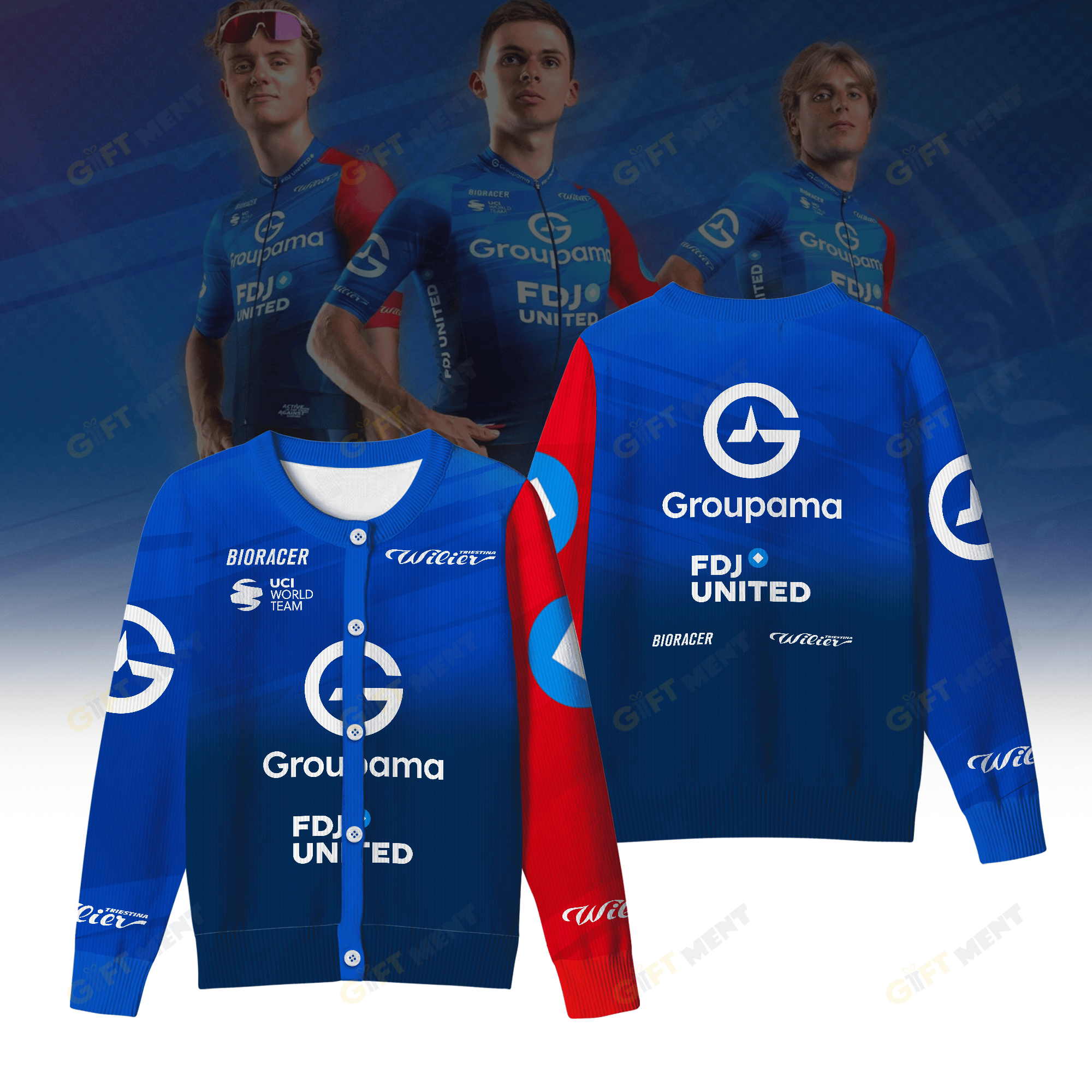 Groupama FDJ United Inspired Crewneck Cardigan Pro Cycling Style