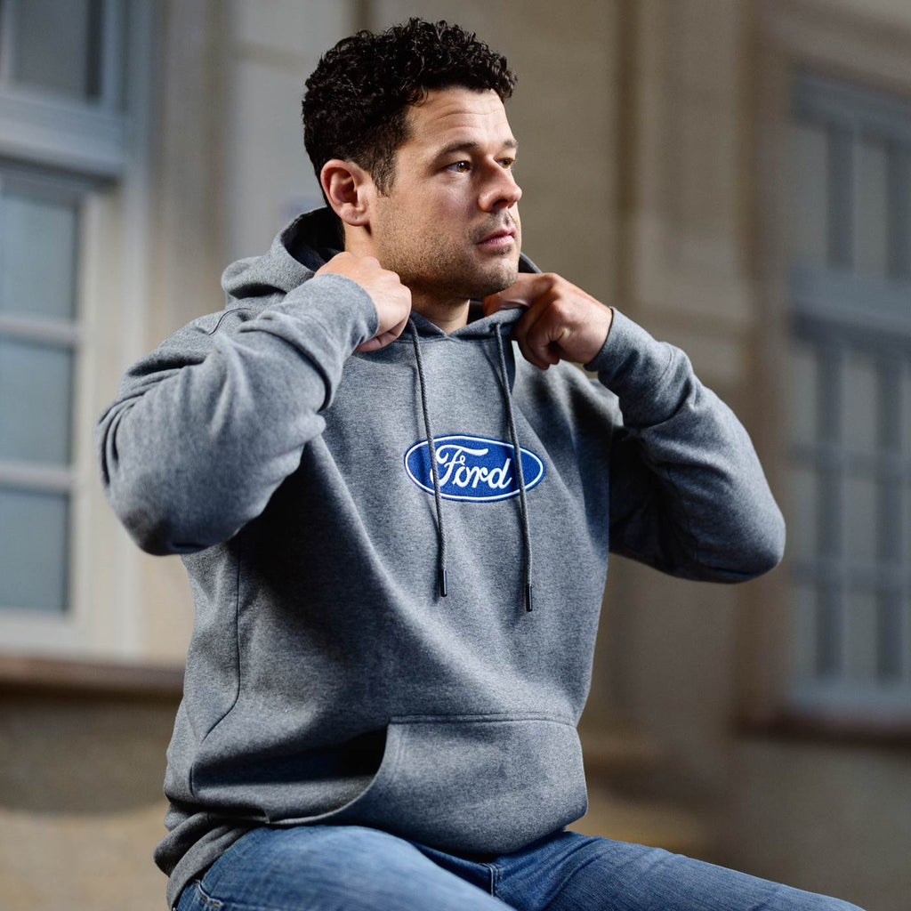 Ford Oval Mens Gray Pullover Fleece Hoodie