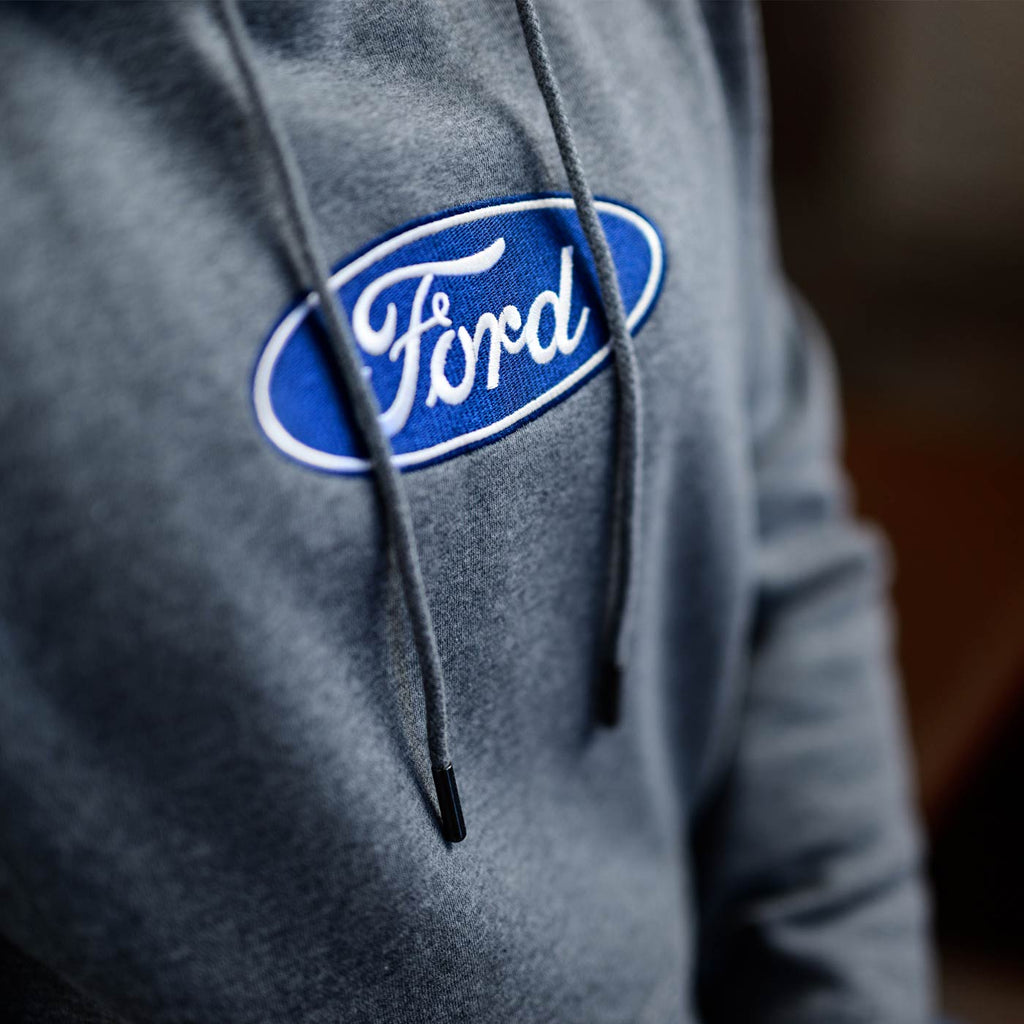 Ford Oval Mens Gray Pullover Fleece Hoodie