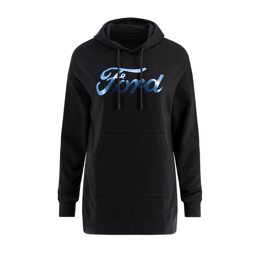 Ford Script Womens Blue Foil Graphic Oversized Hoodie