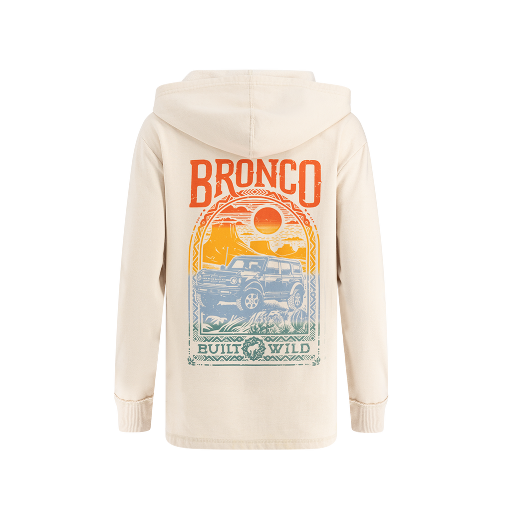 Ford Bronco Womens Ombre Built Wild Graphic Vintage Wash Hoodie