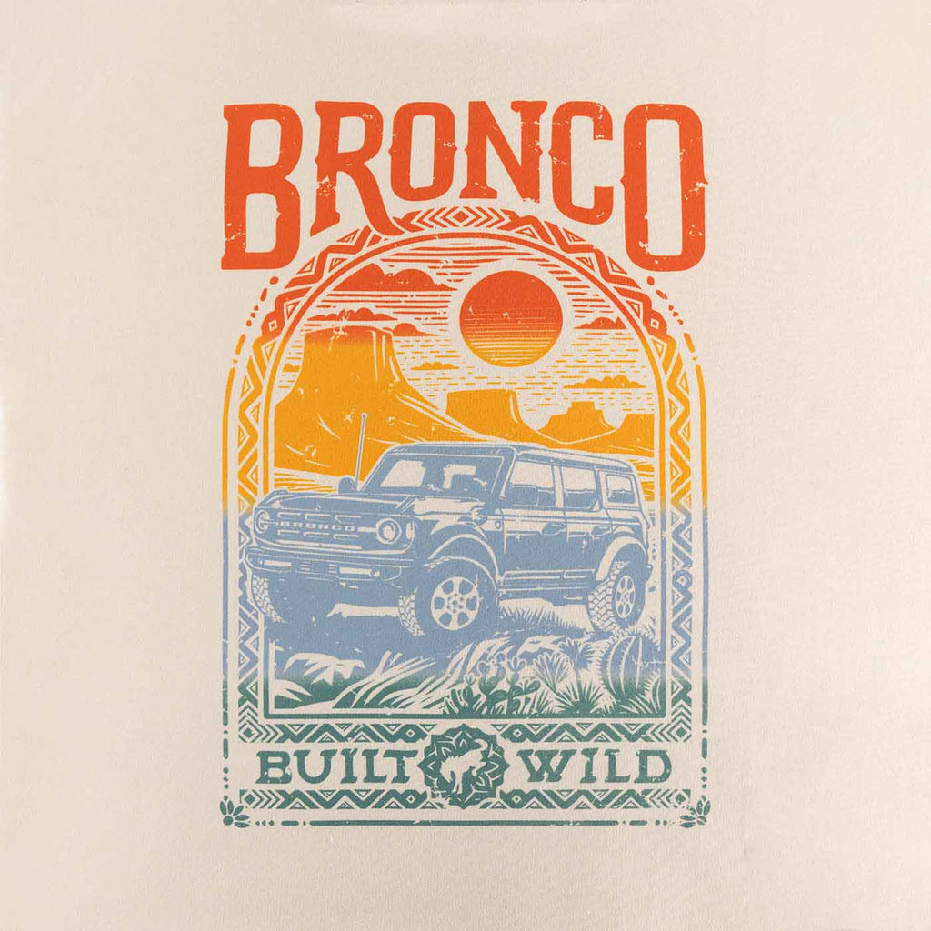 Ford Bronco Womens Ombre Built Wild Graphic Vintage Wash Hoodie