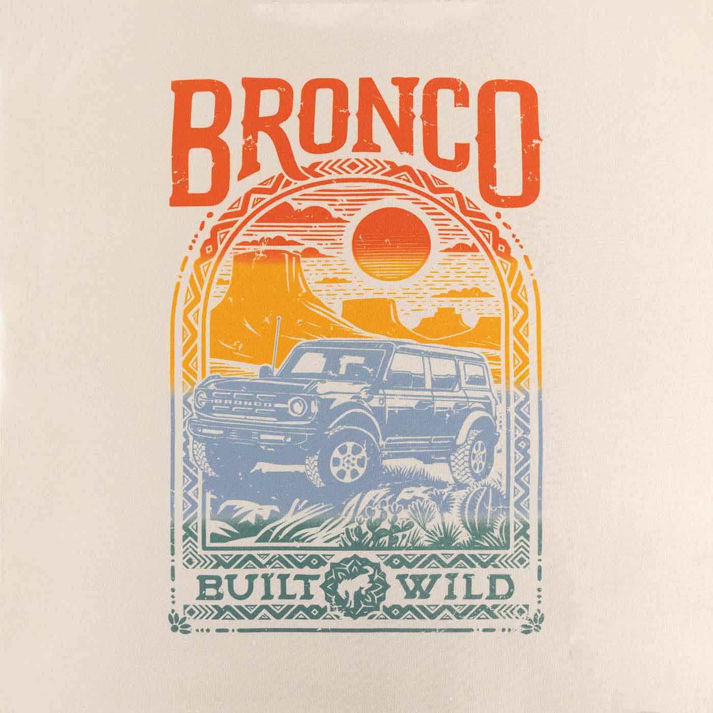 Ford Bronco Womens Ombre Built Wild Graphic Vintage Wash Hoodie